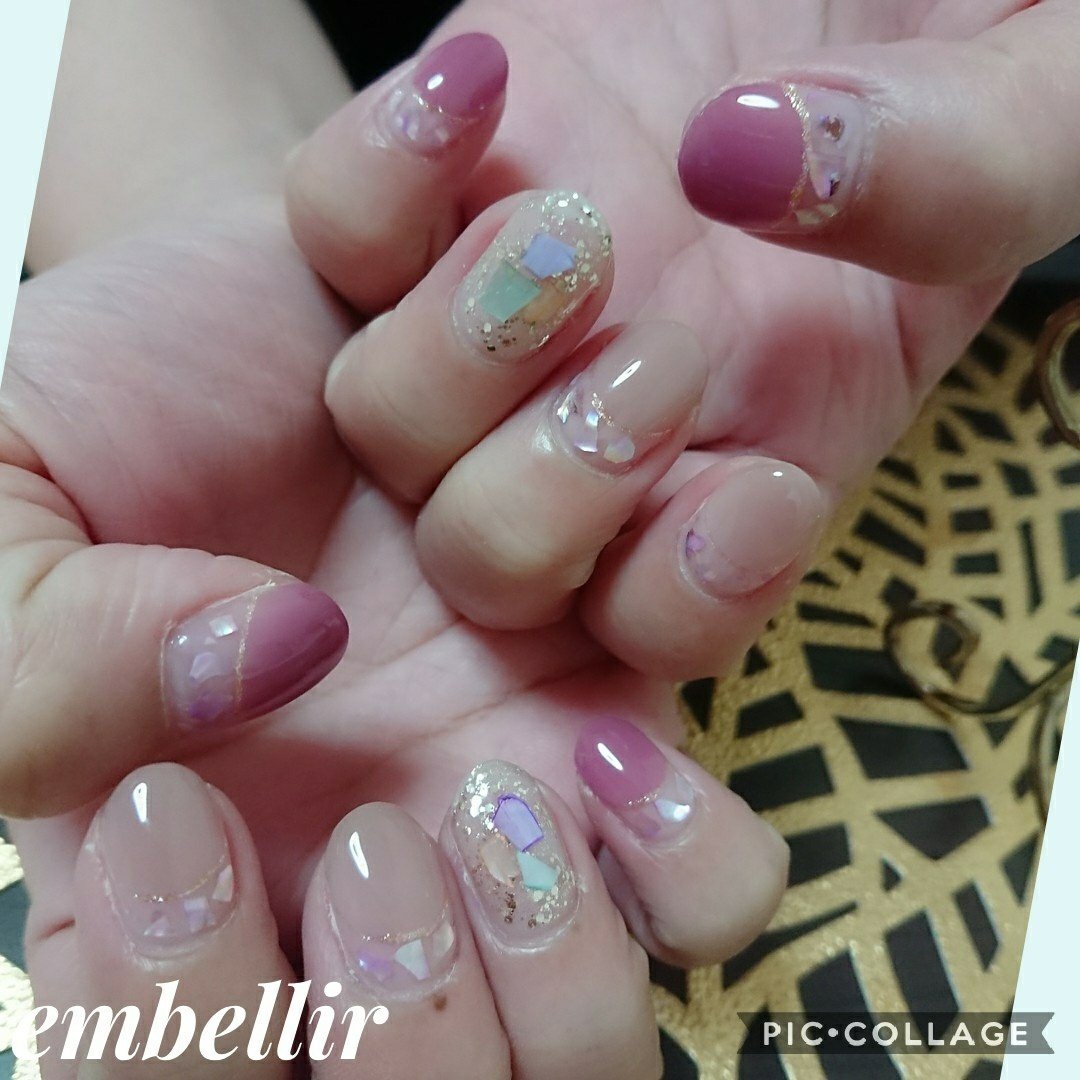 夏 ハンド 変形フレンチ ラメ シェル Embellirのネイルデザイン No ネイルブック