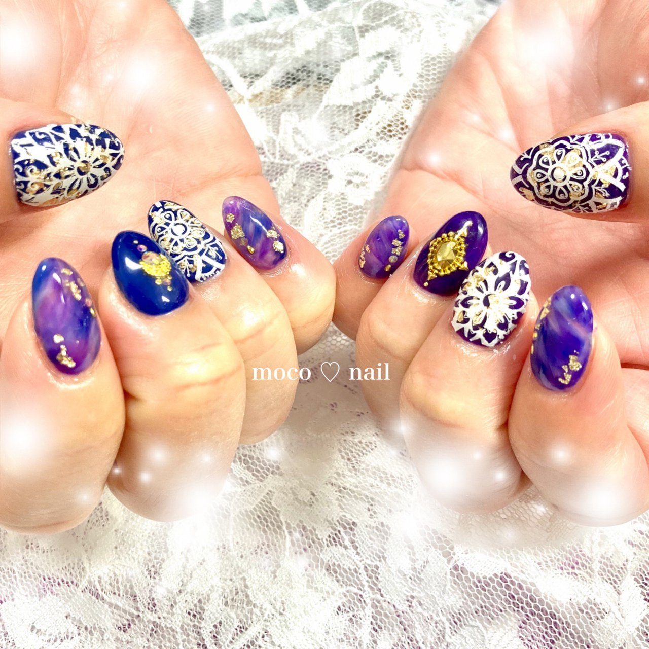 ハンド ネイビー パープル ゴールド Moco Nailのネイルデザイン No ネイルブック