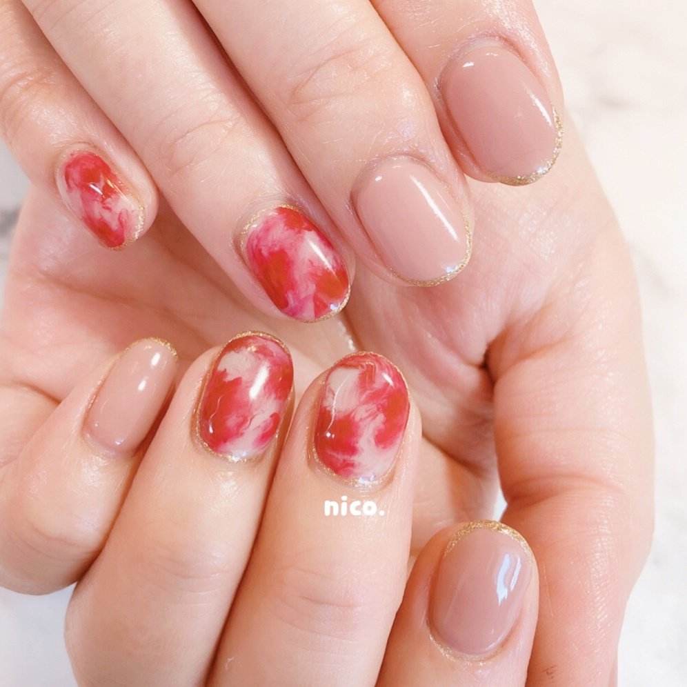 ハンド ベージュ ボルドー Nailsalon Nico のネイルデザイン No ネイルブック