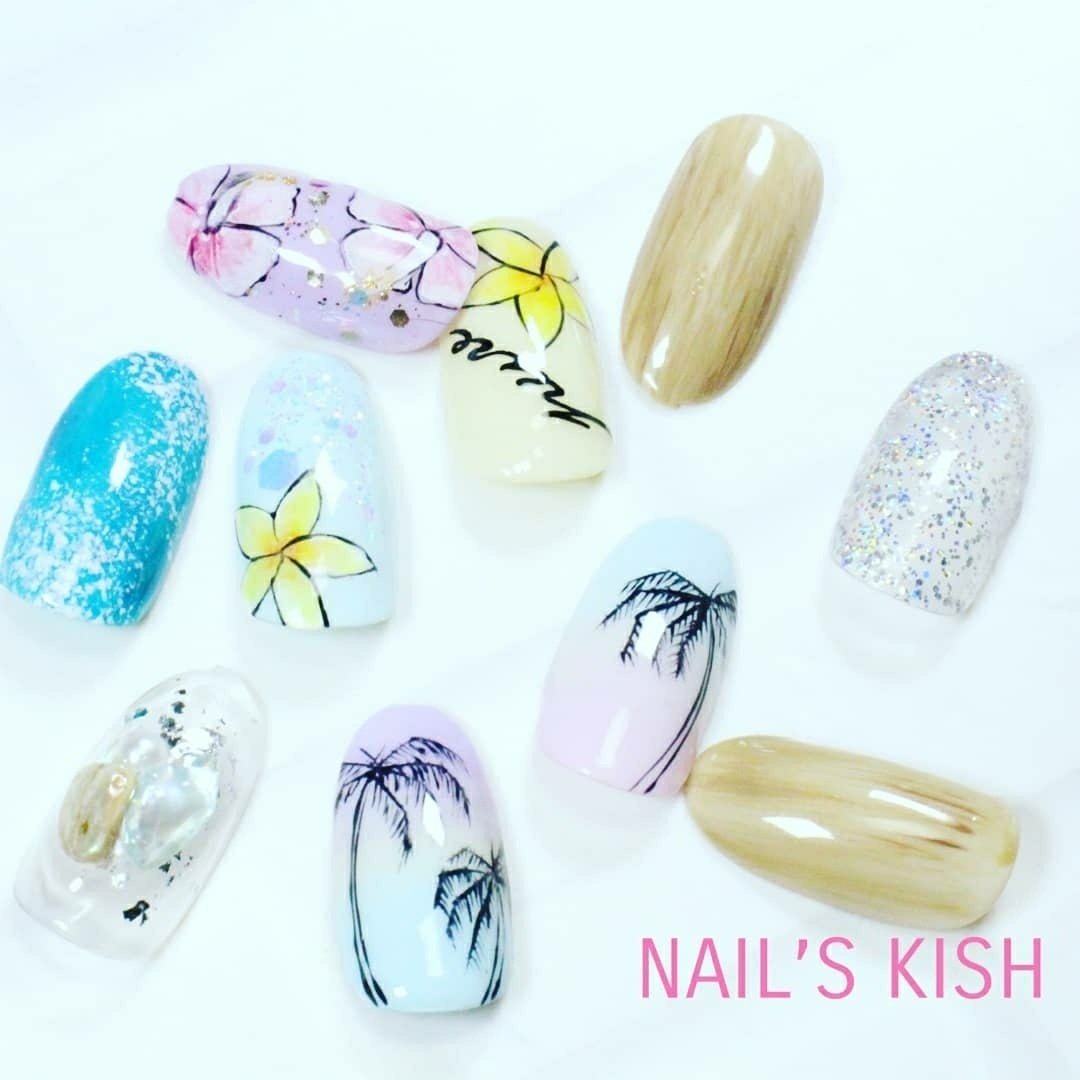 夏 ハンド ワンカラー フラワー マリン Nail S Kishのネイルデザイン No ネイルブック