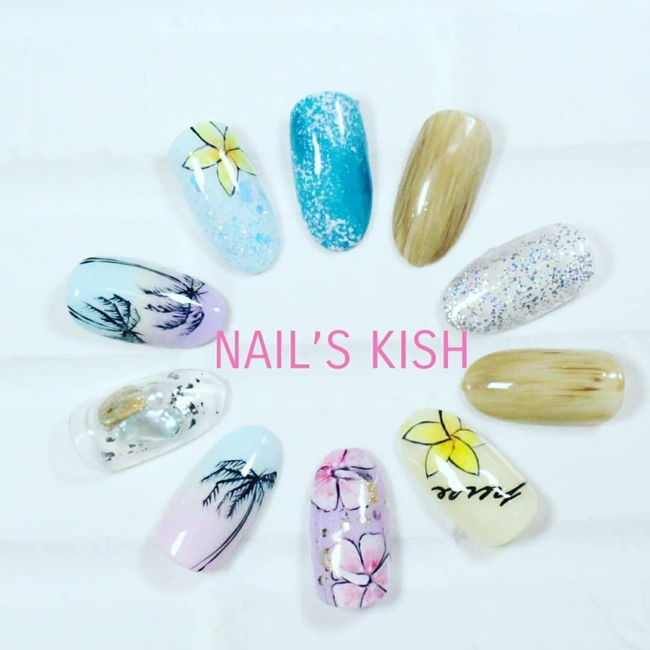 夏 ハンド ワンカラー フラワー マリン Nail S Kishのネイルデザイン No ネイルブック