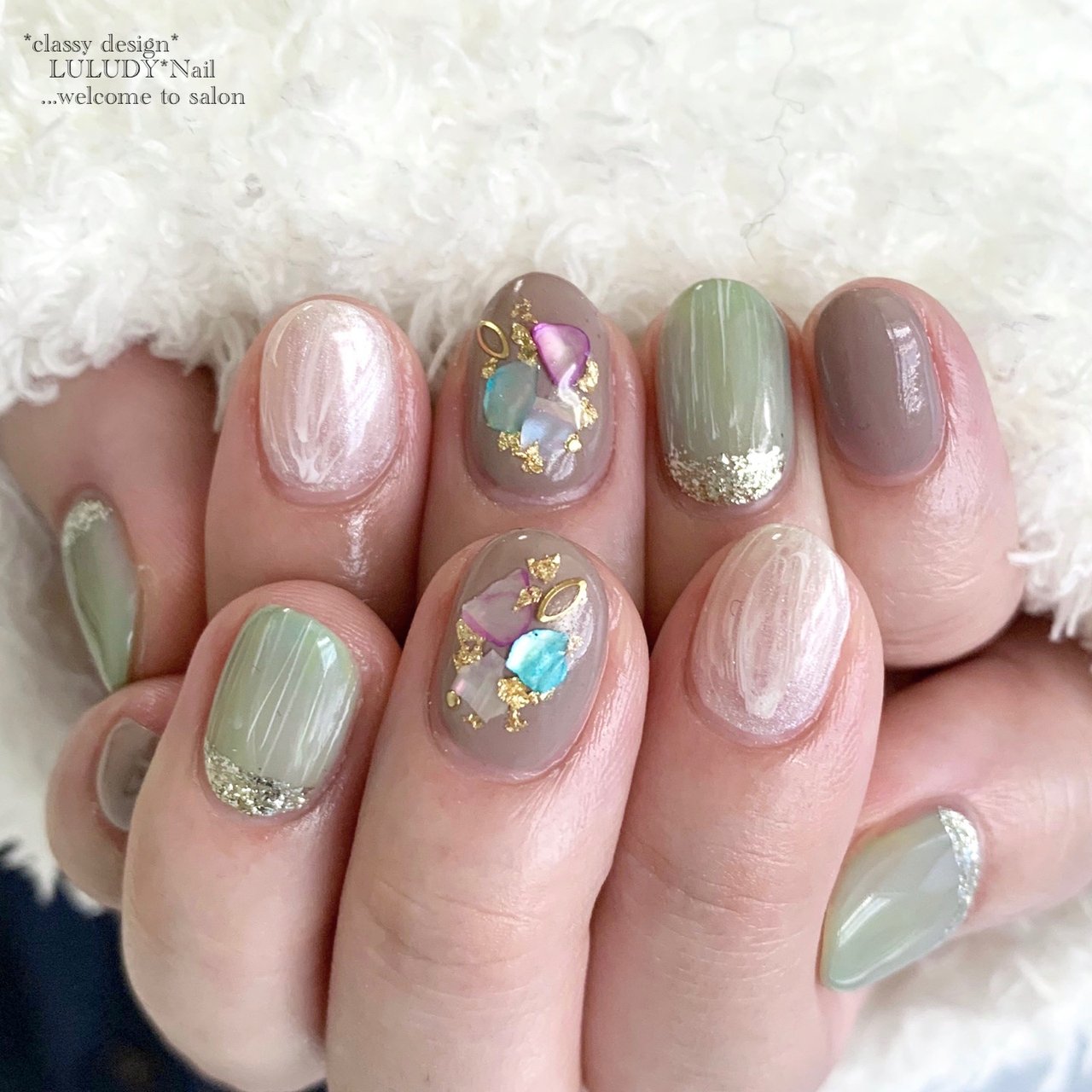 春 夏 シェル マーブル アースカラー Luludynailのネイルデザイン No ネイルブック