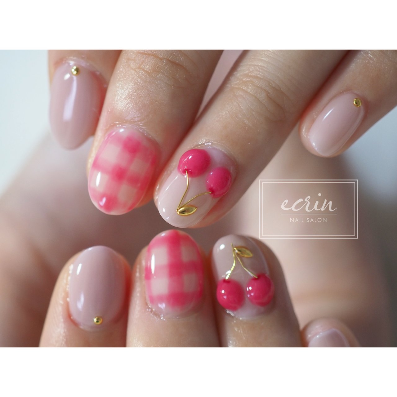 チェック フルーツ ピンク Nail Ecrinのネイルデザイン No ネイルブック