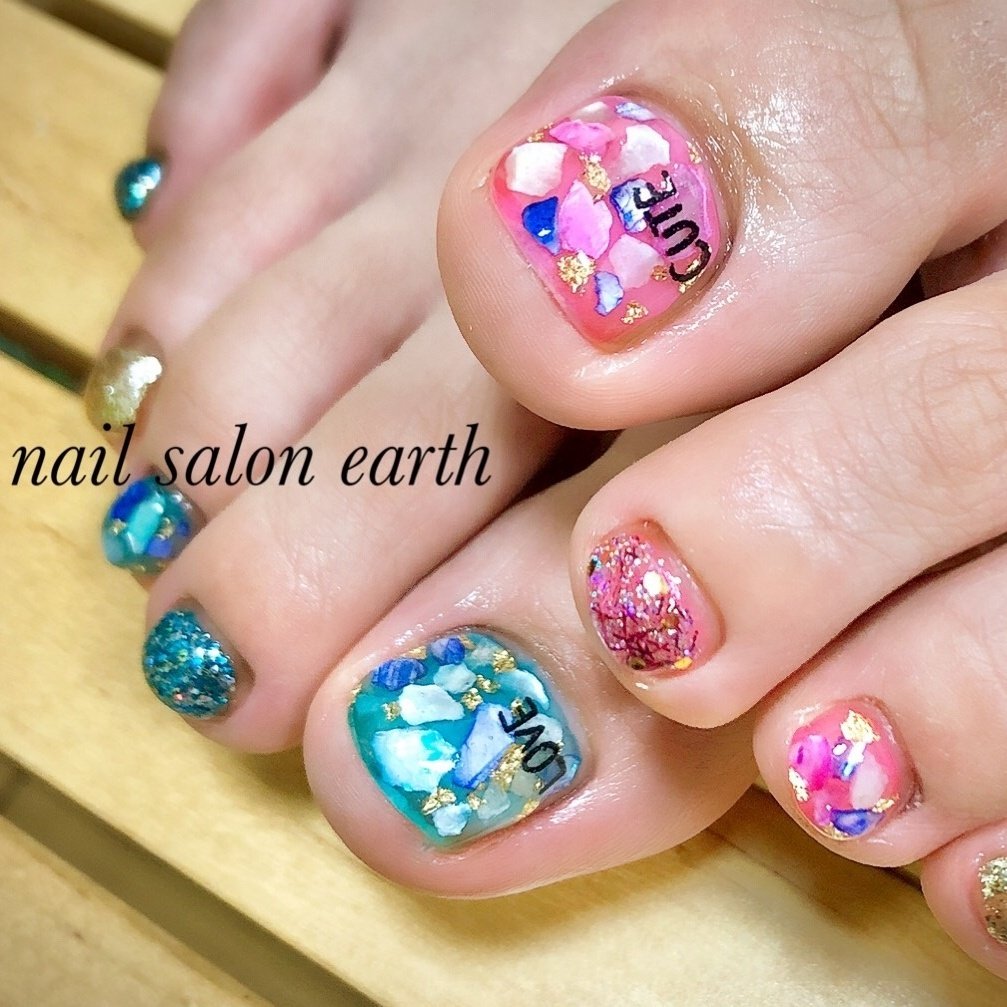 夏 海 リゾート フット ラメ Nailsalon Earthのネイルデザイン No ネイルブック