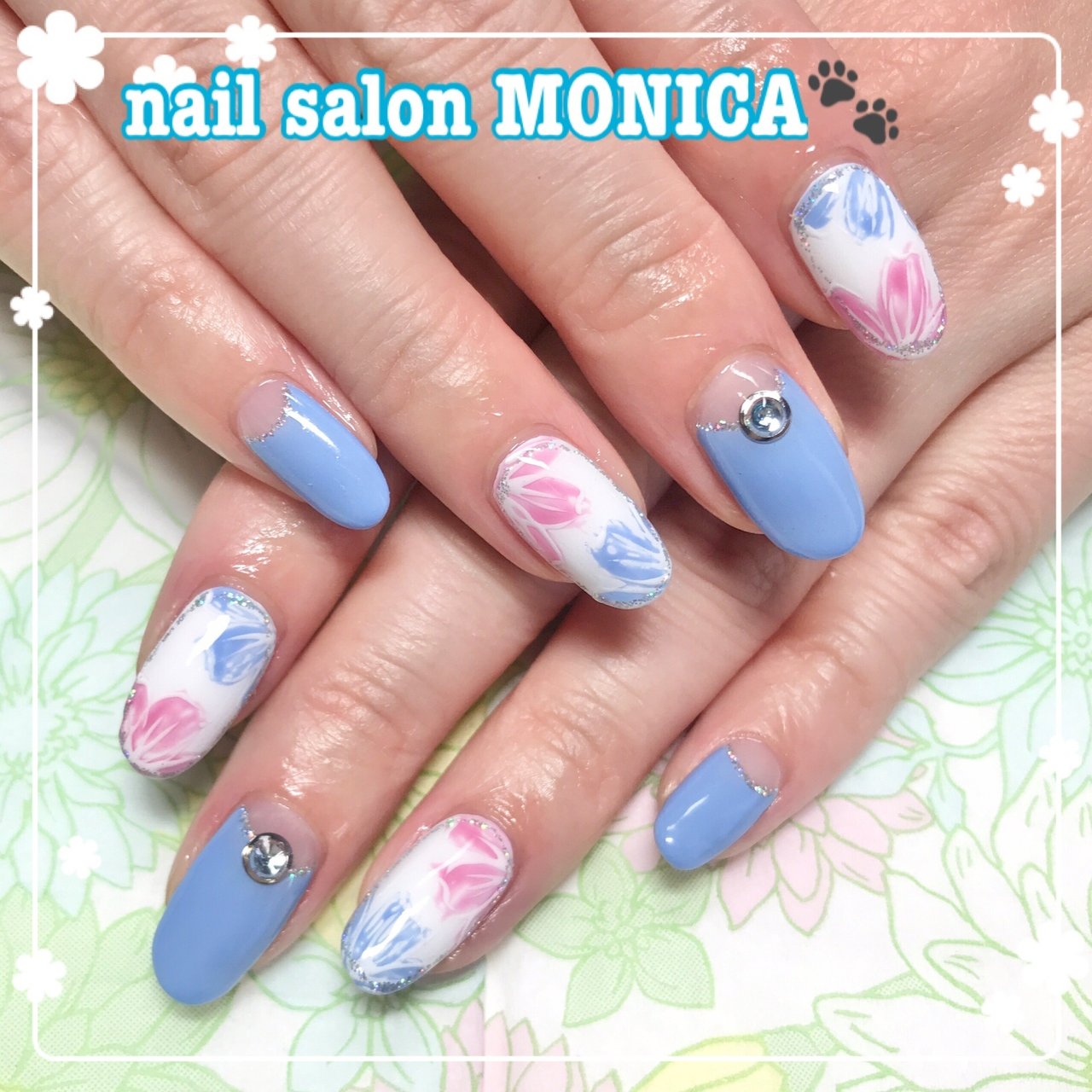 春 ハンド フラワー ピンク 水色 Nail Salon Monica のネイルデザイン No ネイルブック