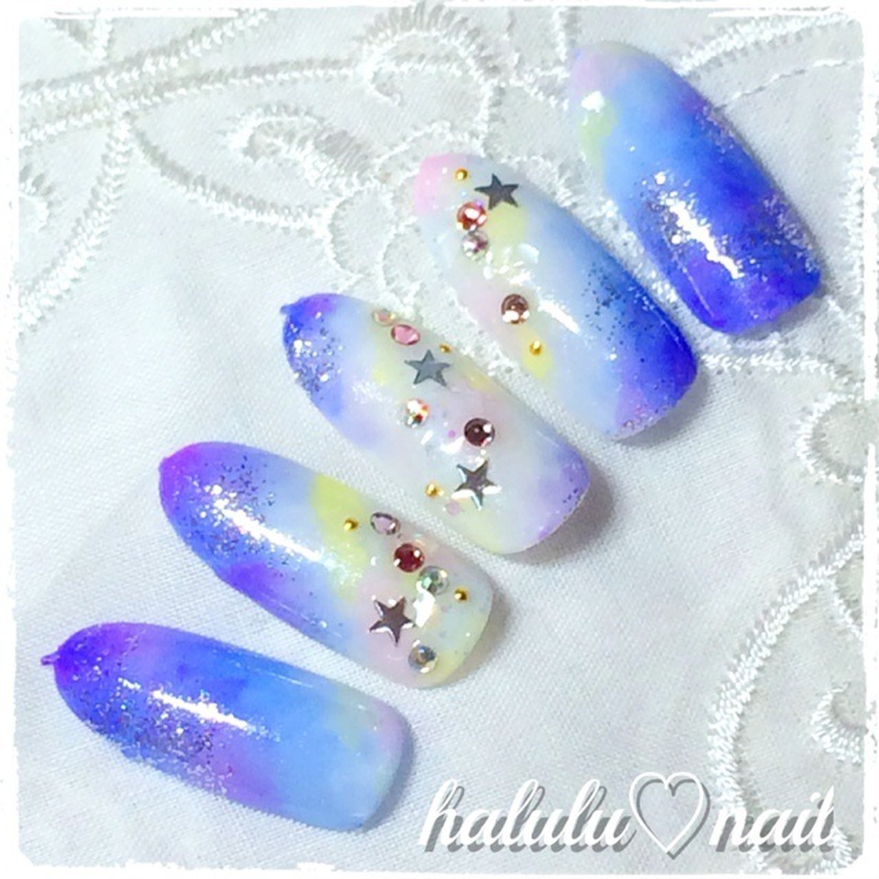 夏 ハンド ギャラクシー ミディアム パステル Halulu Nailのネイルデザイン No ネイルブック