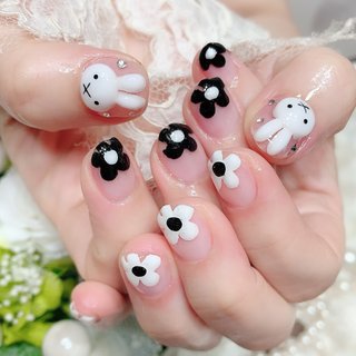 現品ネイルチップ ミッフィーネイル 淡色ネイル ドットネイルm042（7  