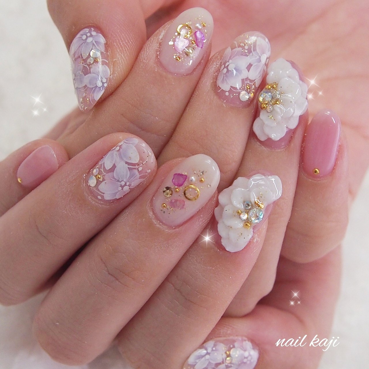 夏 オールシーズン ハンド フラワー 3d Nail Kajiのネイルデザイン No ネイルブック