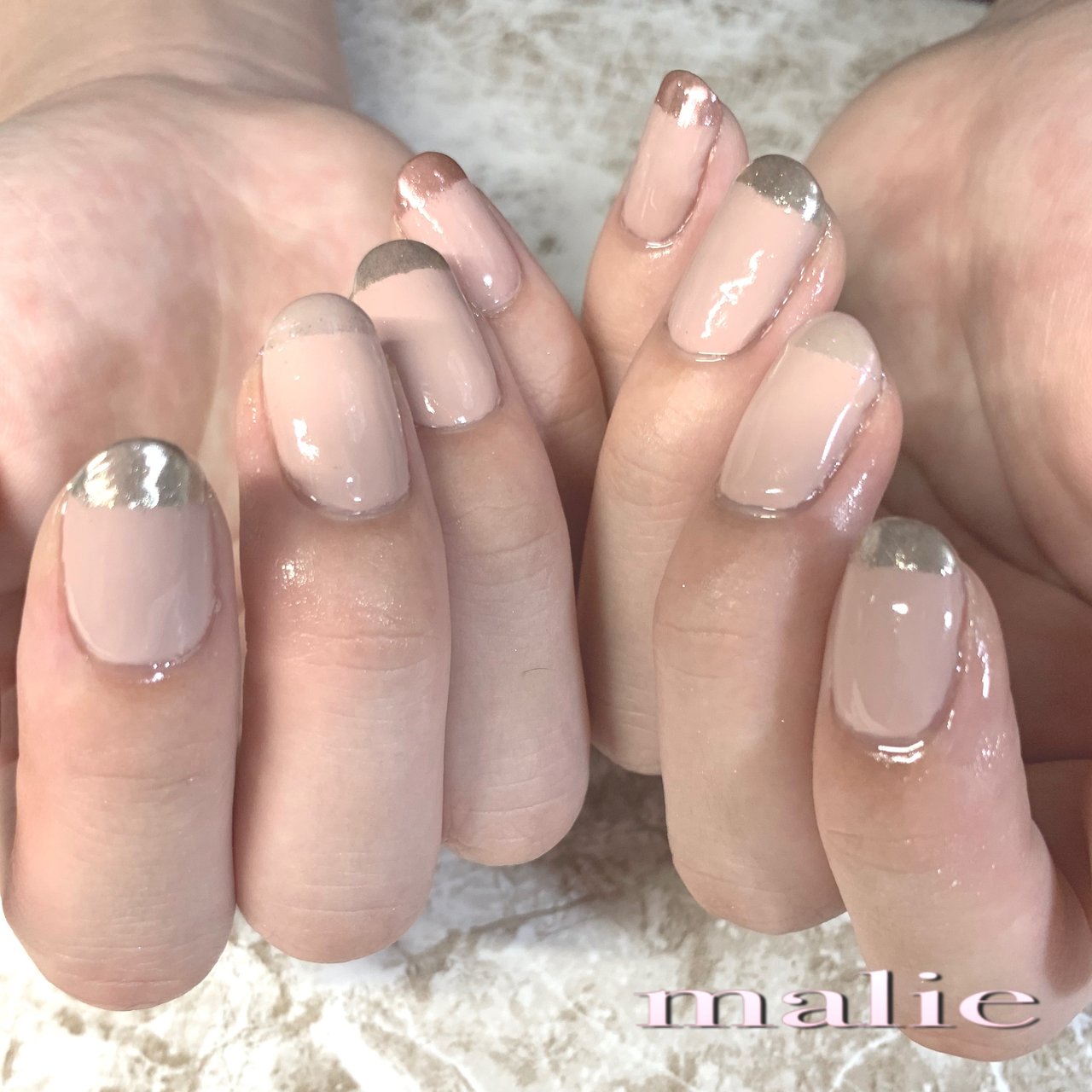 オールシーズン ハンド フレンチ ミディアム ゴールド マーリエ Private Nail Salon Malieのネイル デザイン No ネイルブック