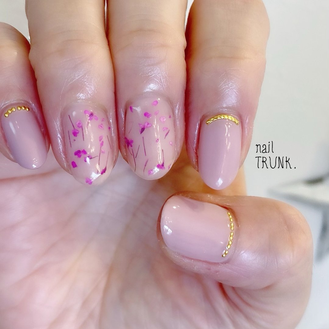 春 ハンド 押し花 ピンク ジェル Nail Trunkのネイルデザイン No ネイルブック