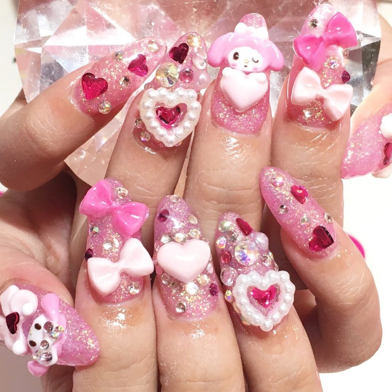 3dネイルパーツ 量産型ネイル ギャルネイル🎀 . #ギャルネイル#y2kネイル#キティーネイル#量産