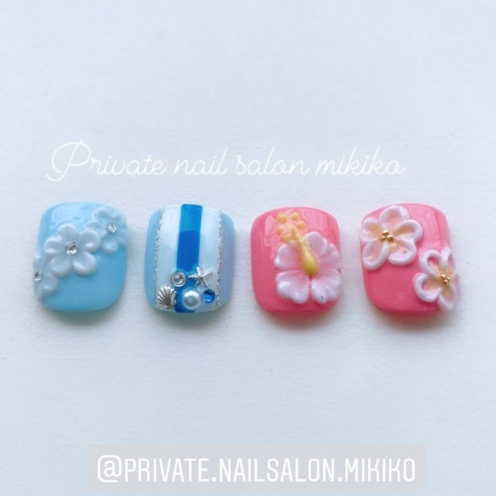 夏 フット フラワー 3d ピンク Private Nail Salon Mikikoのネイルデザイン No ネイルブック