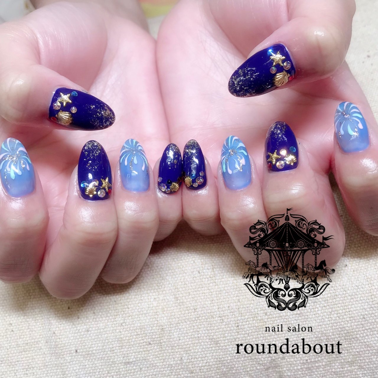 夏 海 リゾート 浴衣 ハンド Yuko Nail Salon Roundabout のネイルデザイン No ネイルブック