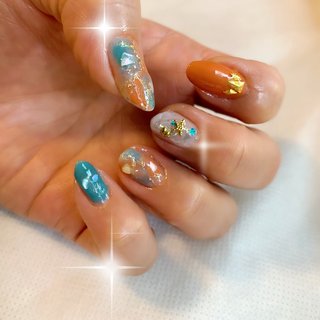 人気順 オレンジ 水色 マニキュアのネイルデザイン ネイルブック