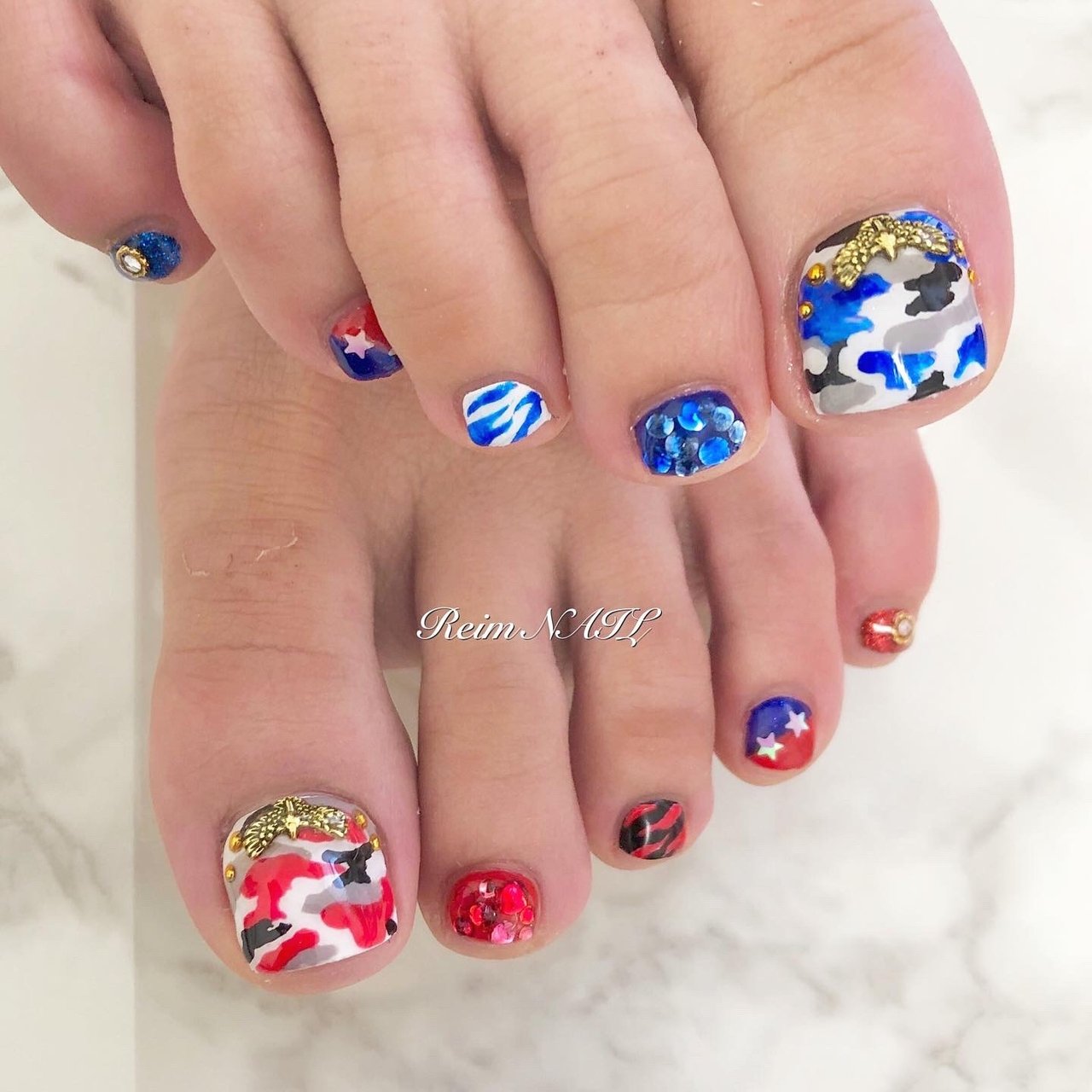 オールシーズン フット ワンカラー ビジュー アニマル柄 Reimのネイルデザイン No ネイルブック