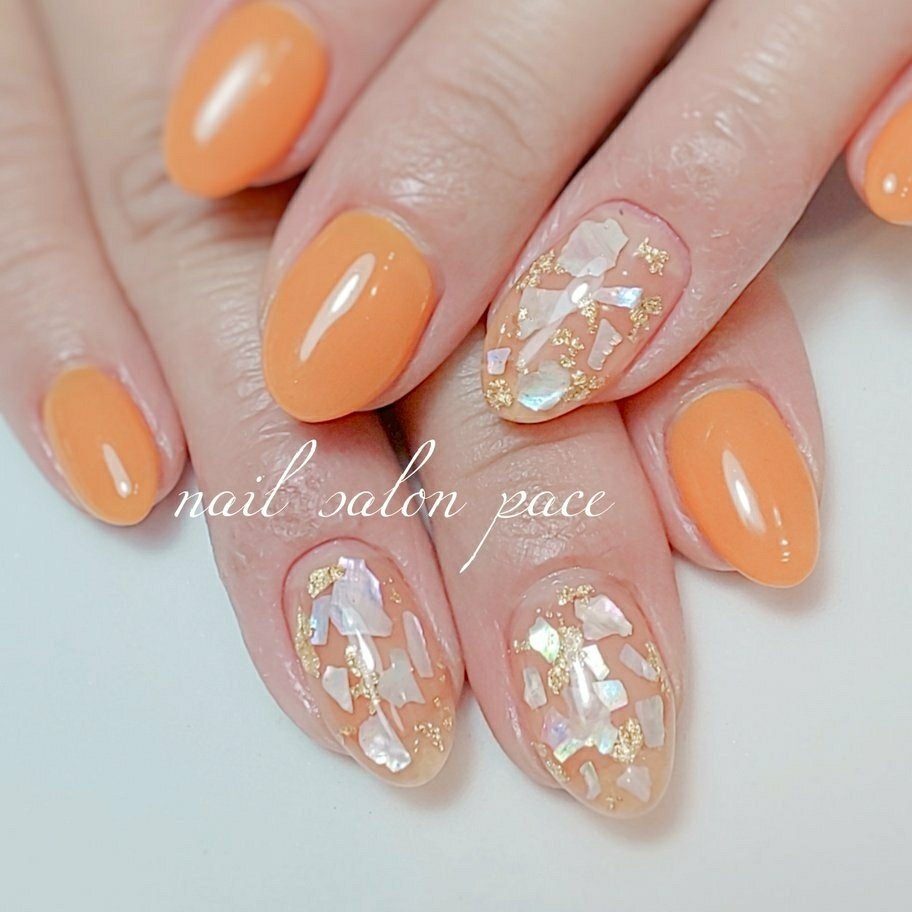 夏 シェル オレンジ Nail Salon Paceのネイルデザイン No ネイルブック