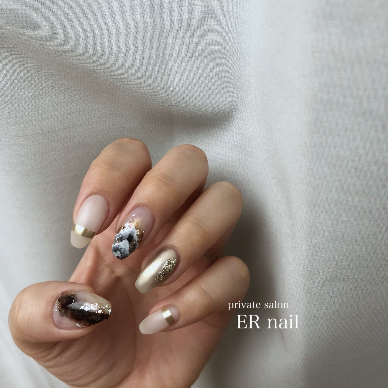 夏 秋 ハンド マーブル マット Er Nailのネイルデザイン No ネイルブック