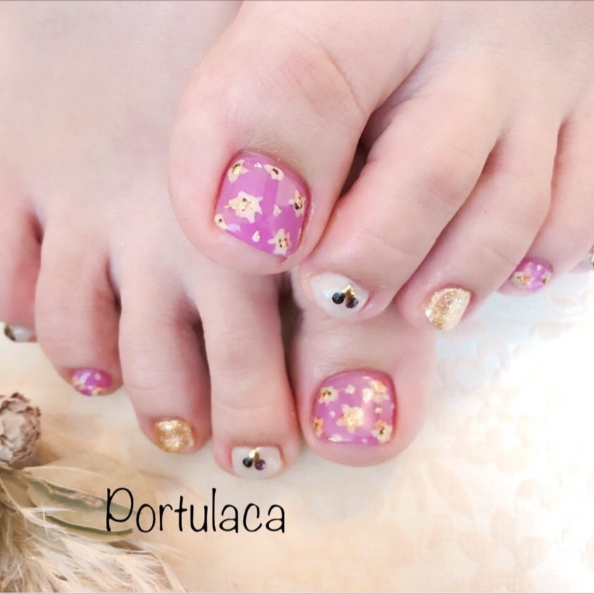 フラワー ピンク パープル グレー Portulacaのネイルデザイン No ネイルブック