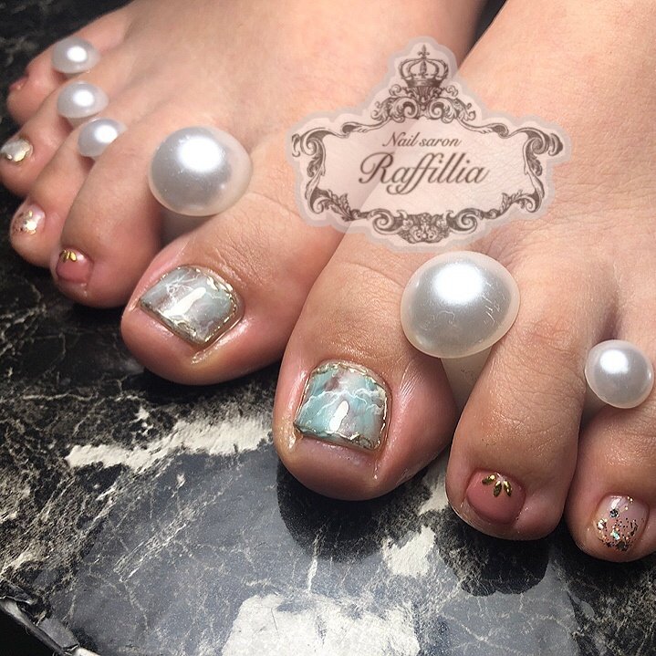 夏 フット 大理石 ピンク 水色 Nail Salon Raffillia のネイルデザイン No ネイルブック