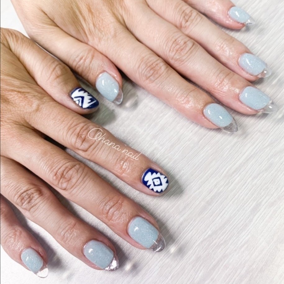 夏 ハンド フレンチ ロング 水色 Ohana Nailのネイルデザイン No ネイルブック