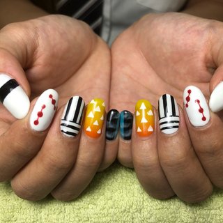 #シェルネイル #ネイルアート﻿ #ネイルデザイン #アートネイル #鬼滅ネイル #鬼滅の刃ネイル #吾妻善逸 #時透無一郎 #伊黒小芭内 #鬼舞辻無惨 #累#和柄ネイル #大阪市ネイルサロン #西成区ネイルサロン #オールシーズン #ハンド #和柄 #ミディアム #カラフル #ジェルネイル #お客様 #nail_space_asmy #ネイルブック