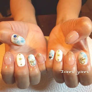 ３種類の水色マーブルのネイルデザイン ネイルブック