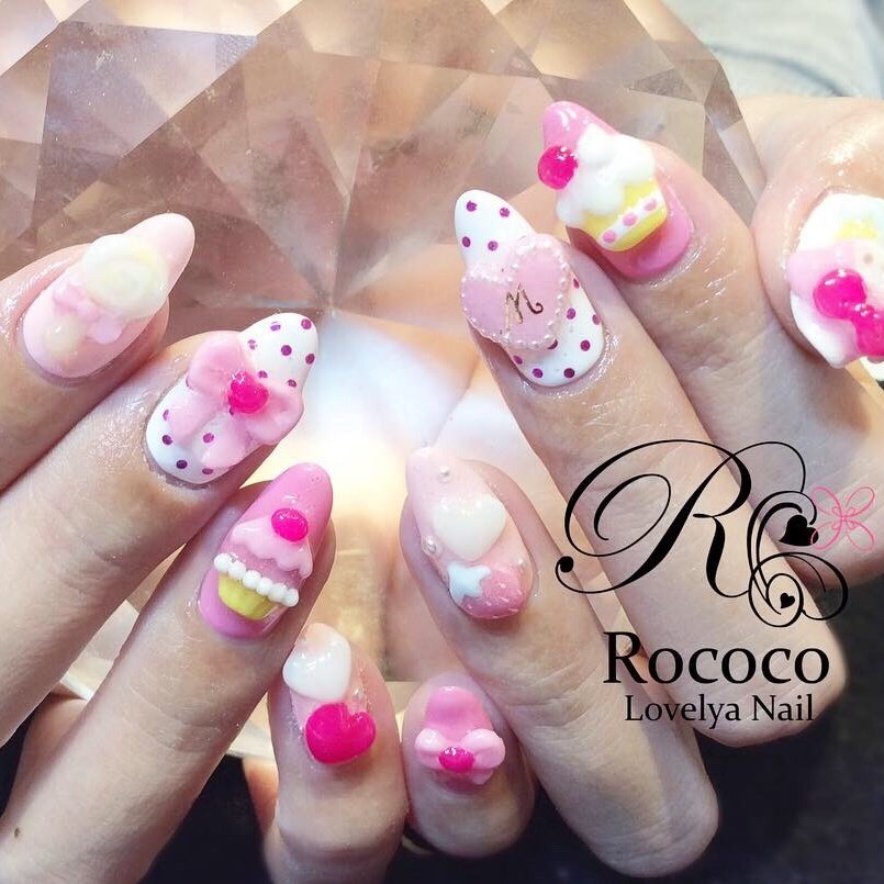 オールシーズン パーティー ハンド ハート リボン Rococo Lovelya Nailのネイルデザイン No ネイルブック