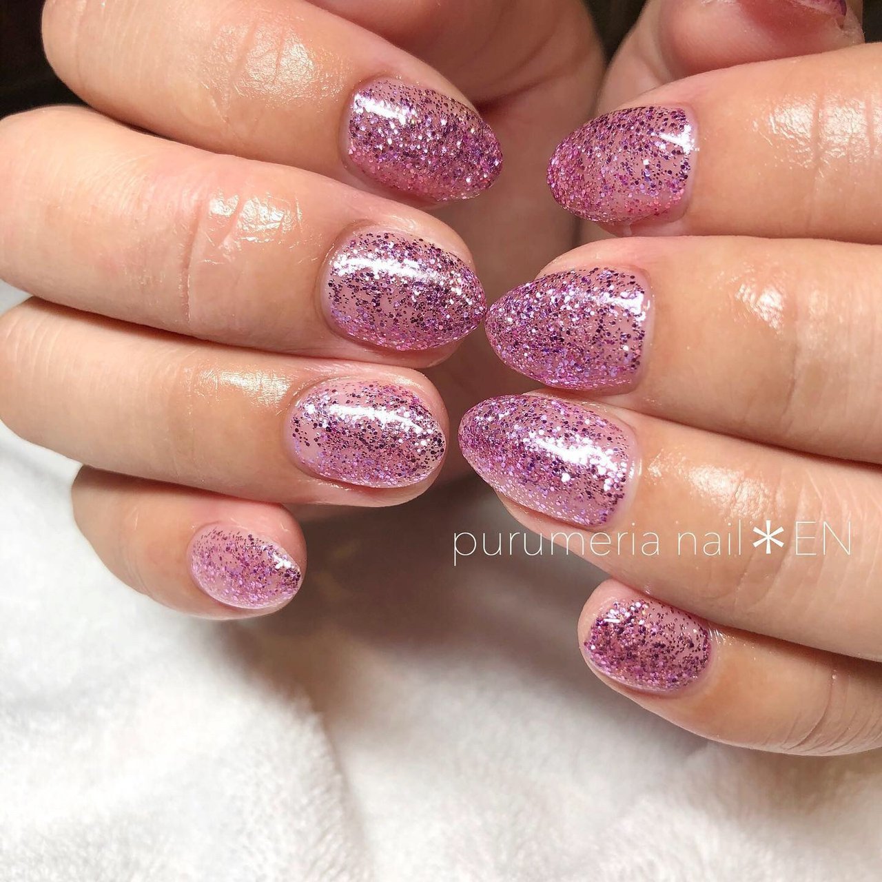 夏 オールシーズン ラメ ワンカラー ピンク Purumeria Nail Enのネイルデザイン No ネイルブック