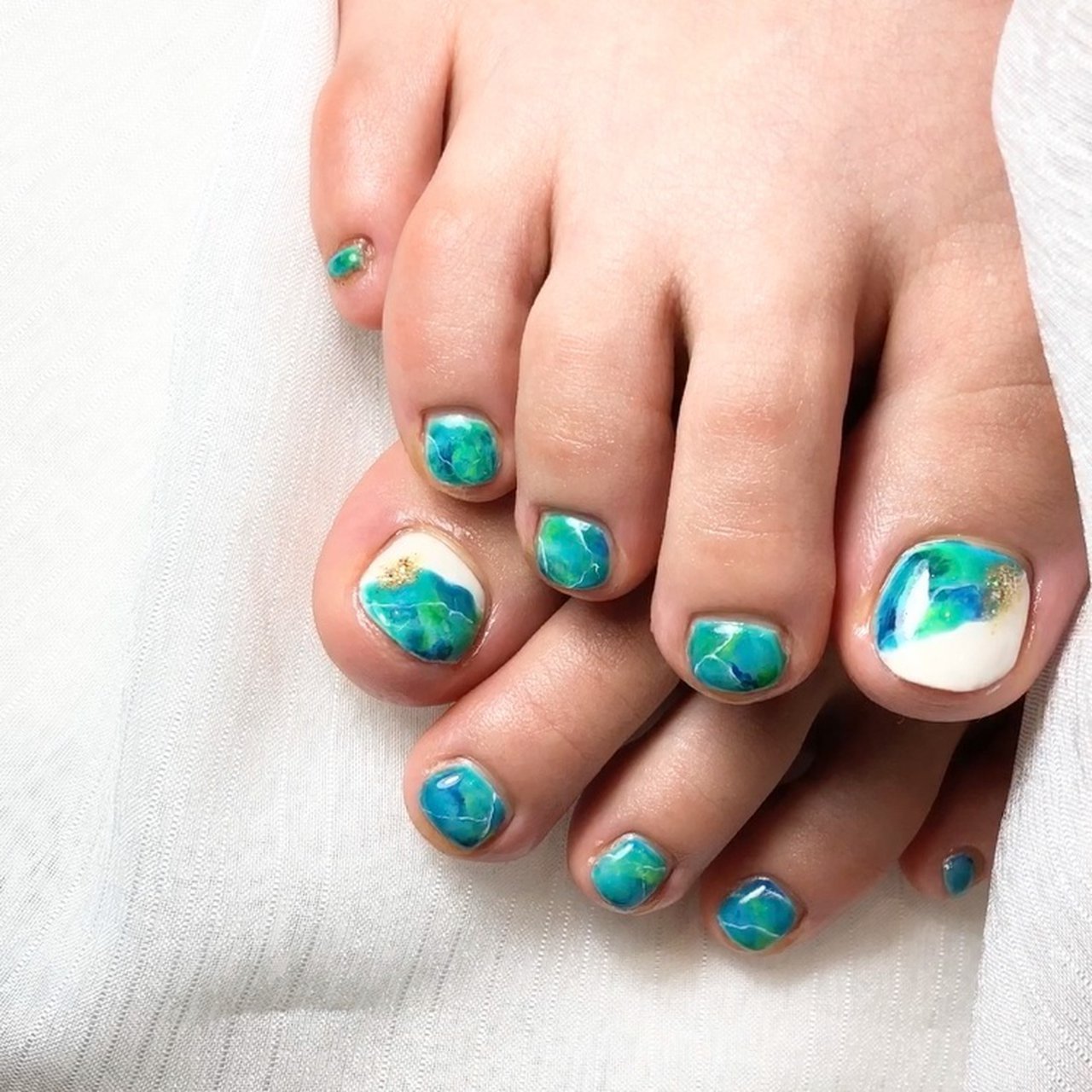 夏 フット ターコイズ 水色 ジェルネイル Fuwaniko Nailのネイルデザイン No ネイルブック