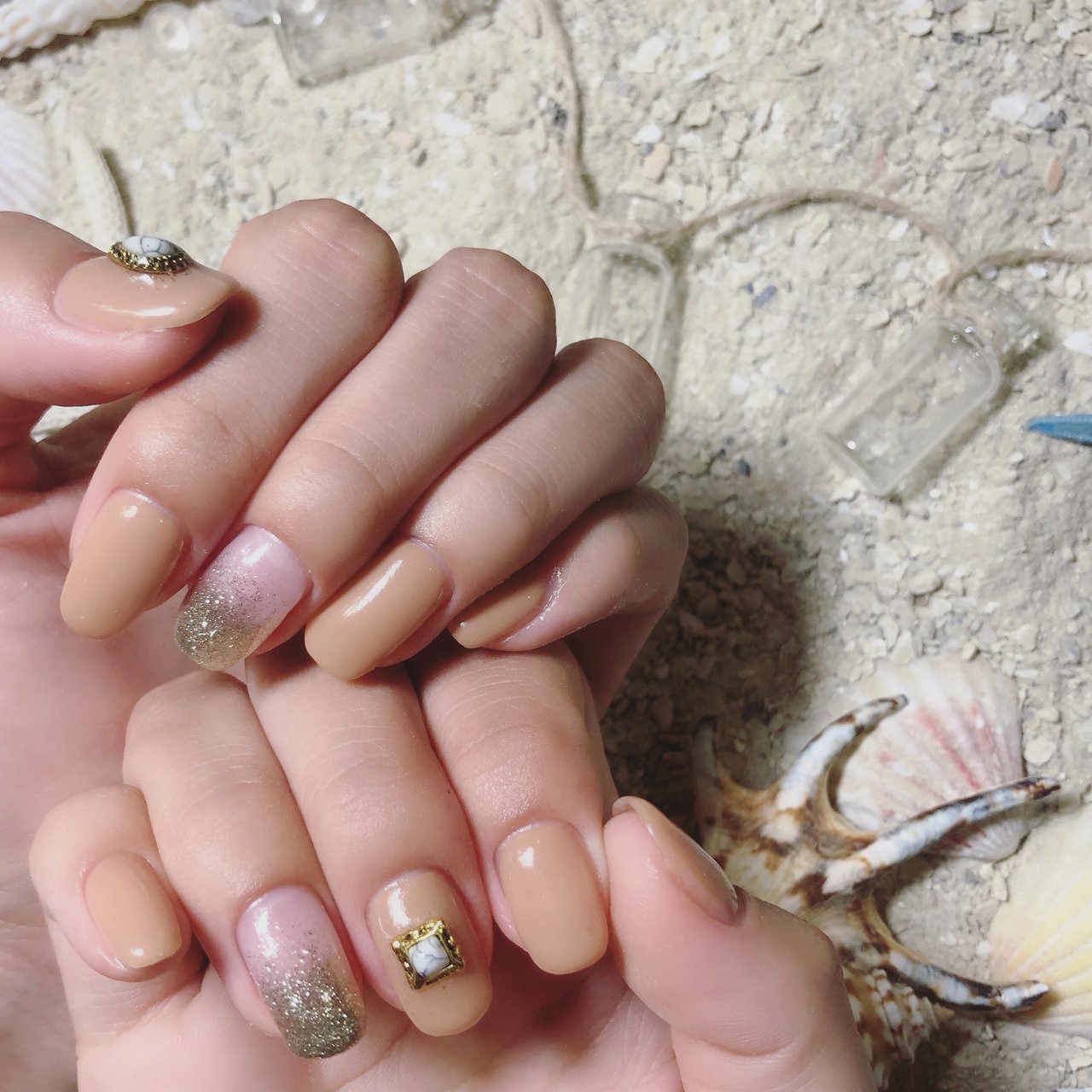 夏 ハンド ベージュ ジェル Nail Ateのネイルデザイン No ネイルブック