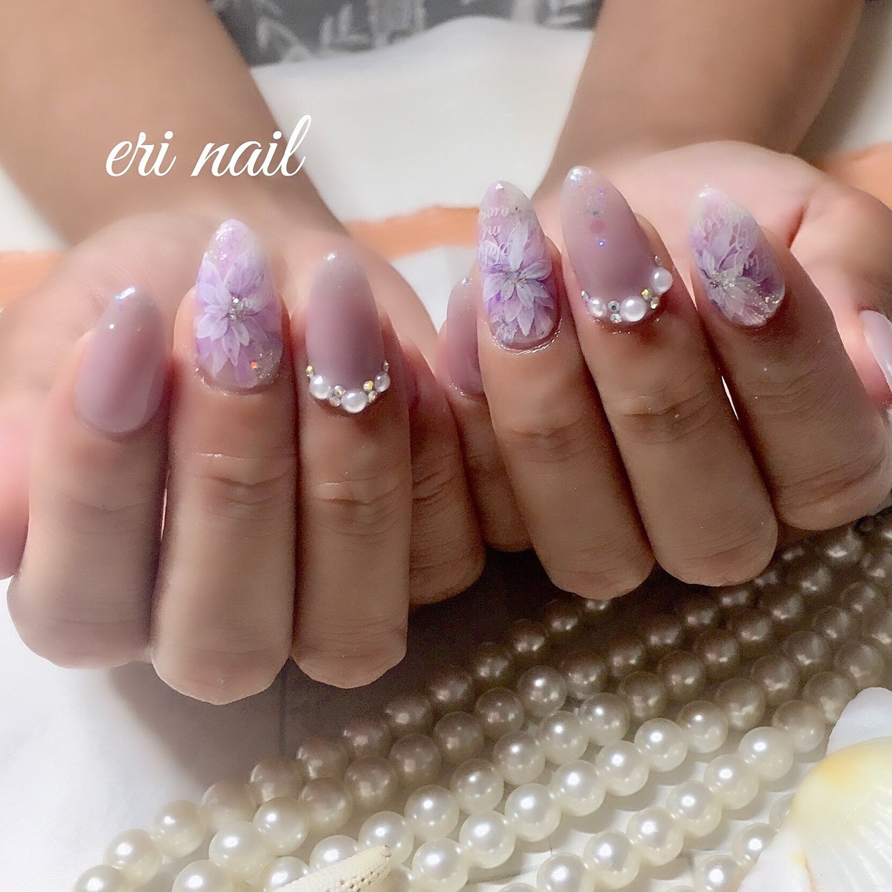 夏 ハンド フラワー ホワイト パープル 名古屋市天白区 自宅ネイルサロン Eri Nailのネイルデザイン No ネイルブック