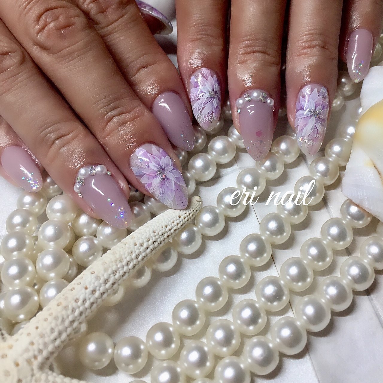 夏 ハンド フラワー ホワイト パープル 名古屋市天白区 自宅ネイルサロン Eri Nailのネイルデザイン No ネイルブック