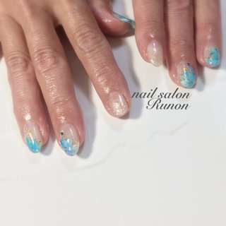 人気順 海 水色 ラメグラデーションネイルのネイルデザイン ネイルブック