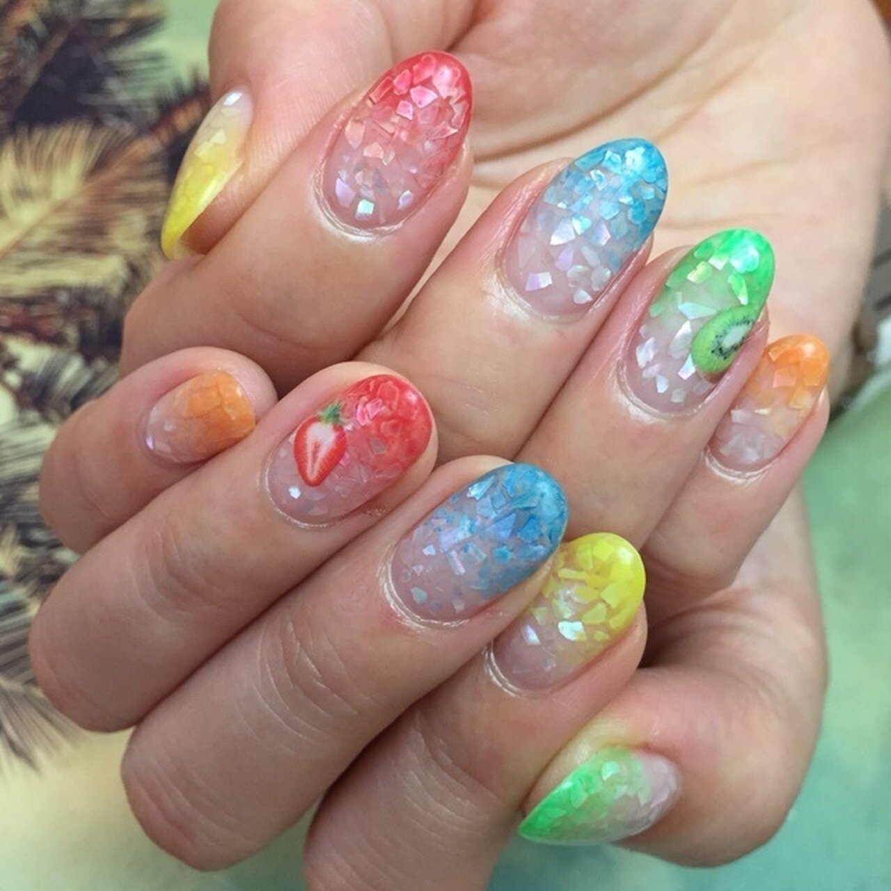 夏/ハンド/グラデーション/カラフル/ジェルネイル - xxakanepanxxの