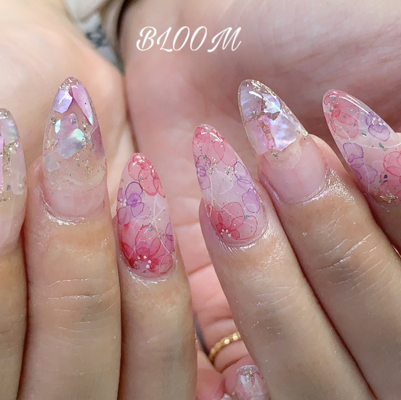 春 ハンド フラワー たらしこみ ショート Chie Kashimaのネイルデザイン No ネイルブック