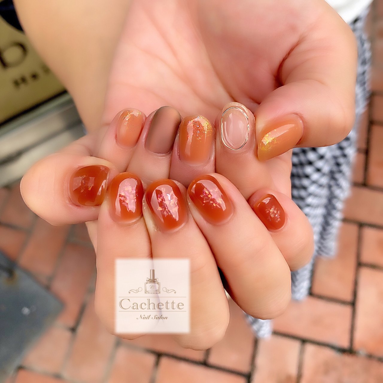夏 ハンド ニュアンス オレンジ ジェルネイル 伏見桃山ネイルサロン カシェットのネイルデザイン No ネイルブック