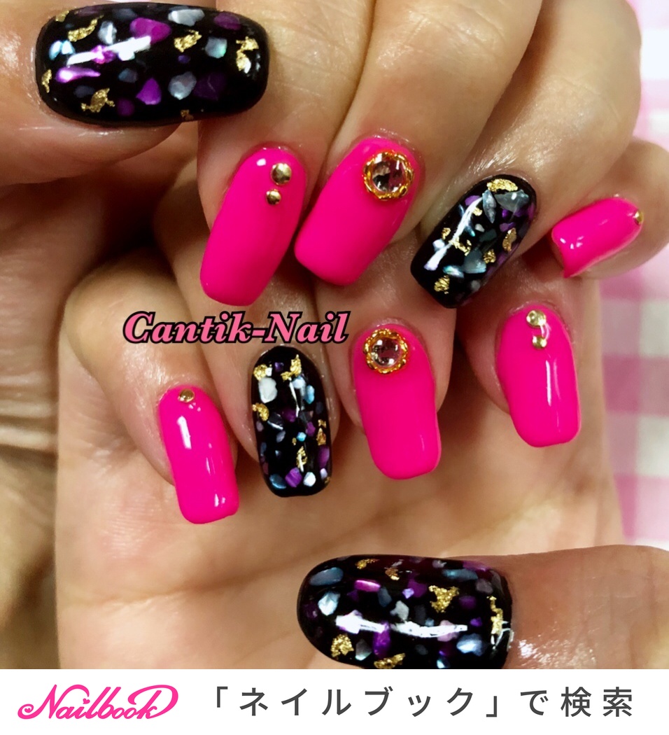 おすすめ順 ピンクとブラックネイルのネイルデザイン ネイルブック