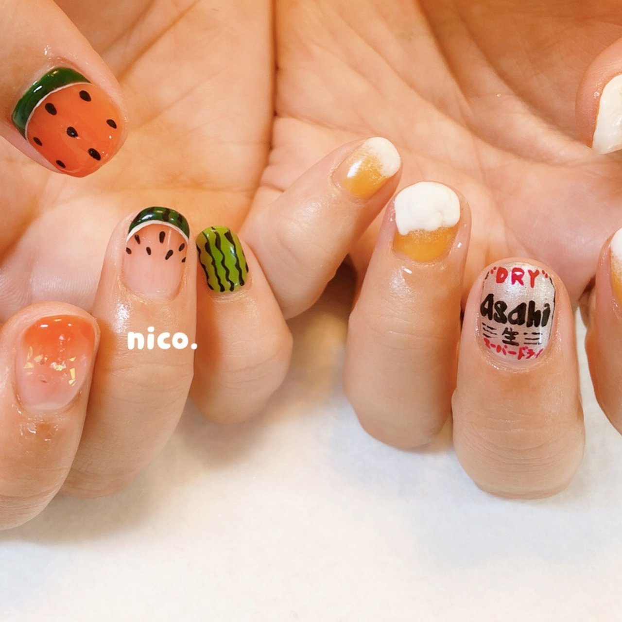 ハンド レッド イエロー グリーン Nailsalon Nico のネイルデザイン No ネイルブック