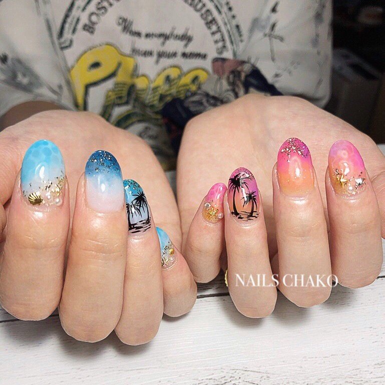 夏 海 リゾート ハンド シェル Nails Chakoのネイルデザイン No 5472199 ネイルブック