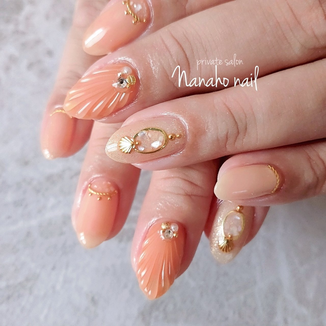 夏 海 ハンド ラメ シェル Nanaho Nail 大阪府八尾市 のネイルデザイン No ネイルブック