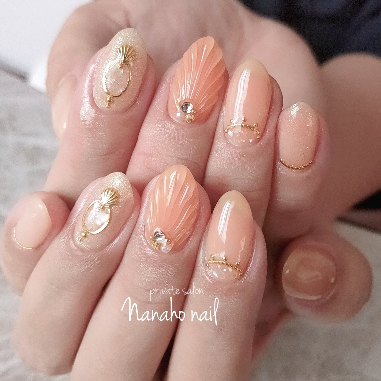 夏 海 ハンド ラメ シェル Nanaho Nail 大阪府八尾市 のネイルデザイン No ネイルブック