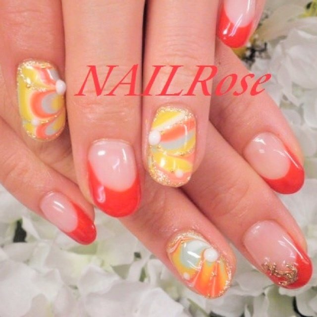 ハンド マーブル ビビッド ジェル お客様 Nailrose恵比寿 ミツムネの