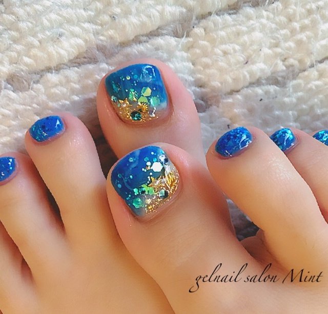 夏 海 リゾート フット ラメ Aiのネイルデザイン No ネイルブック