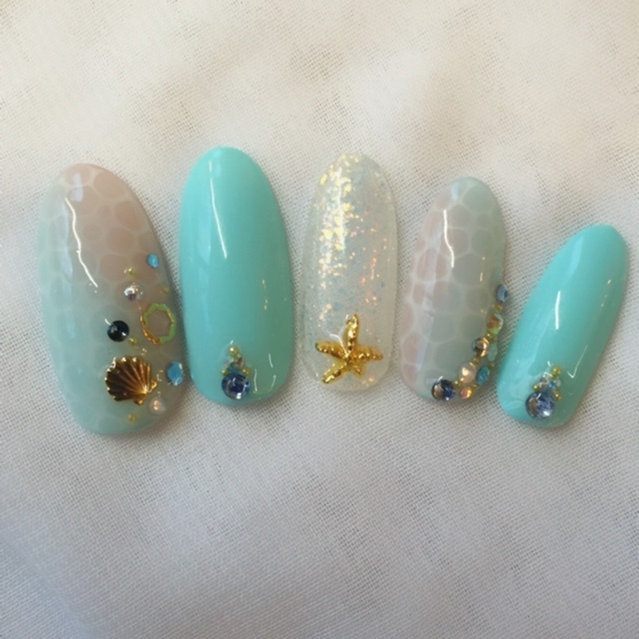 夏 ハンド マリン ブルー ジェルネイル 苗実のネイルデザイン No ネイルブック