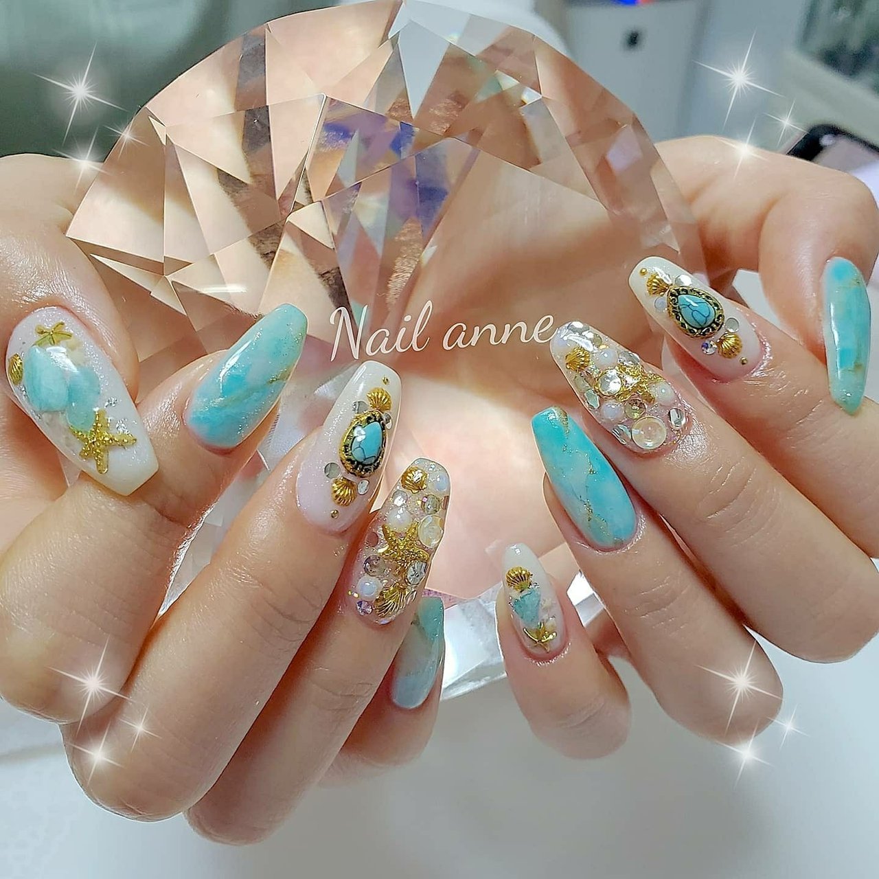 夏 ハンド シェル 大理石 ニュアンス Nail Anneのネイルデザイン No ネイルブック