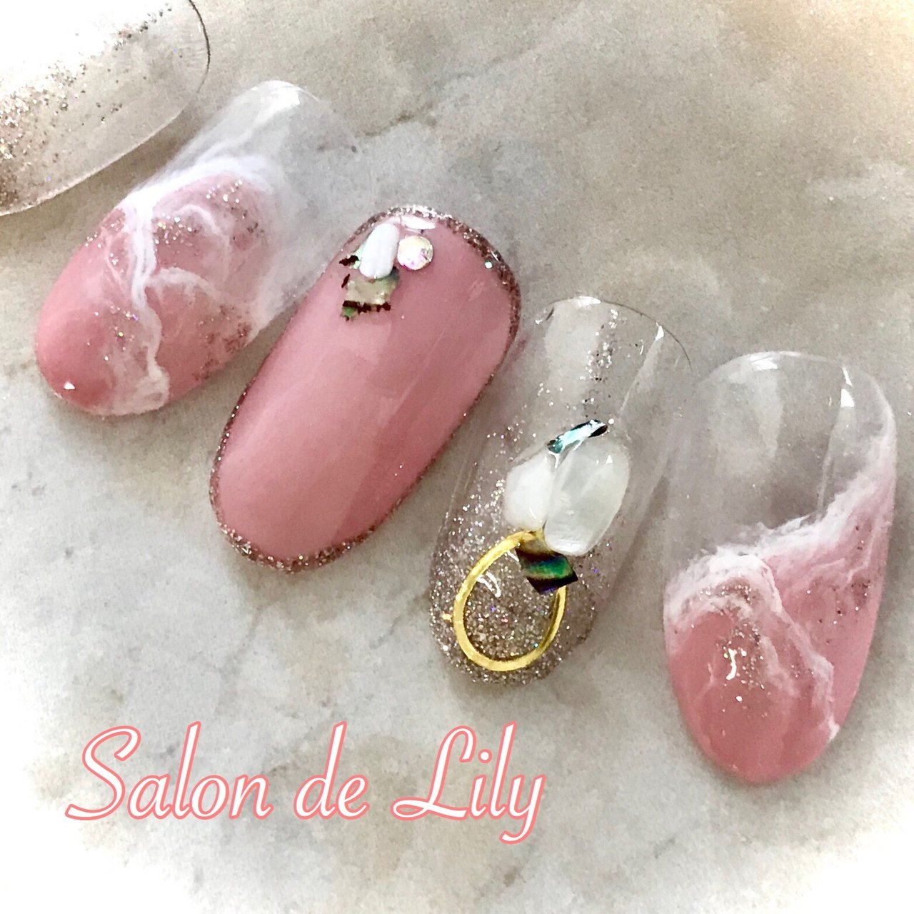 夏 オールシーズン ラメ シェル 大理石 Salondelilyのネイルデザイン No ネイルブック