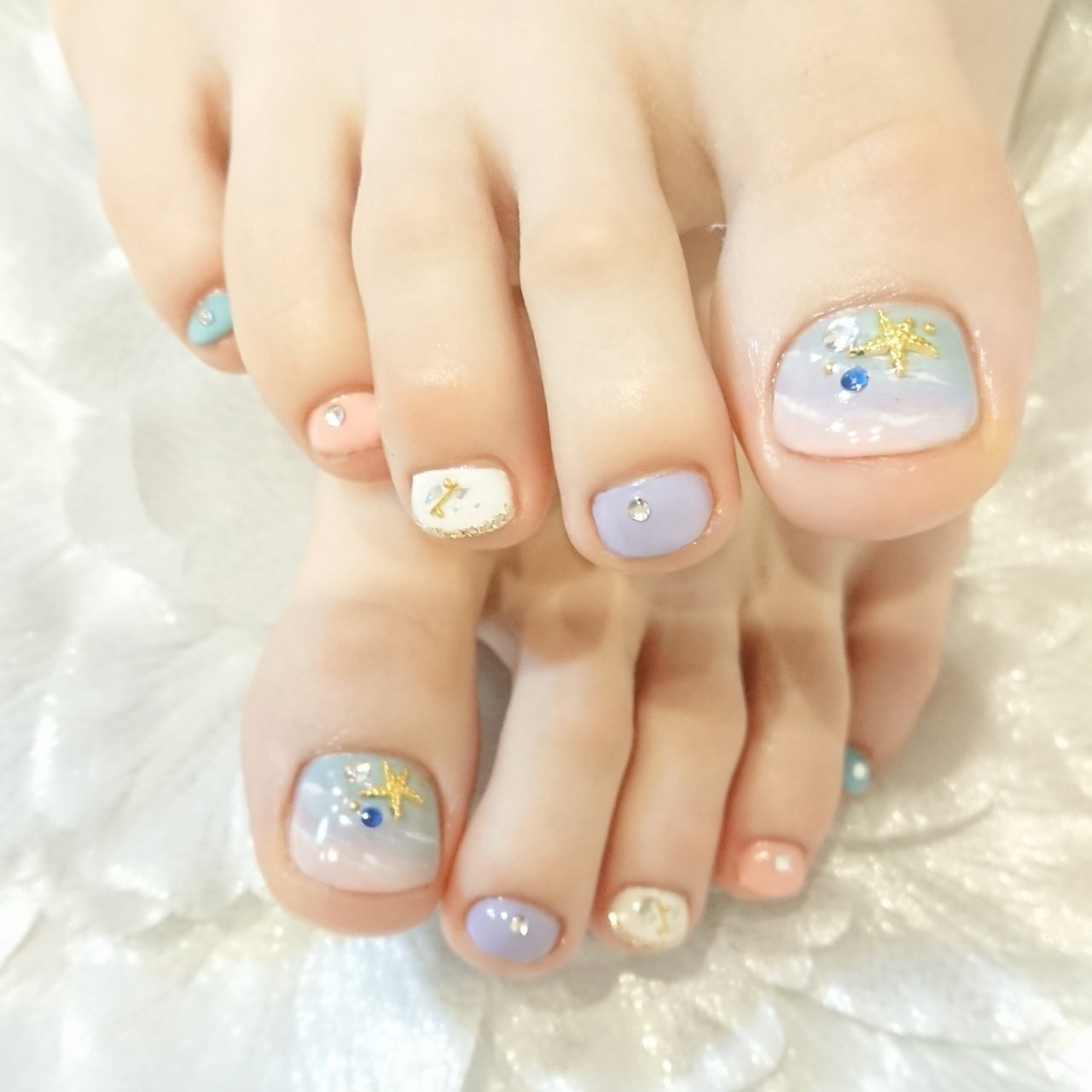 夏 フット グラデーション ビジュー パール Nail Paletteのネイルデザイン No ネイルブック