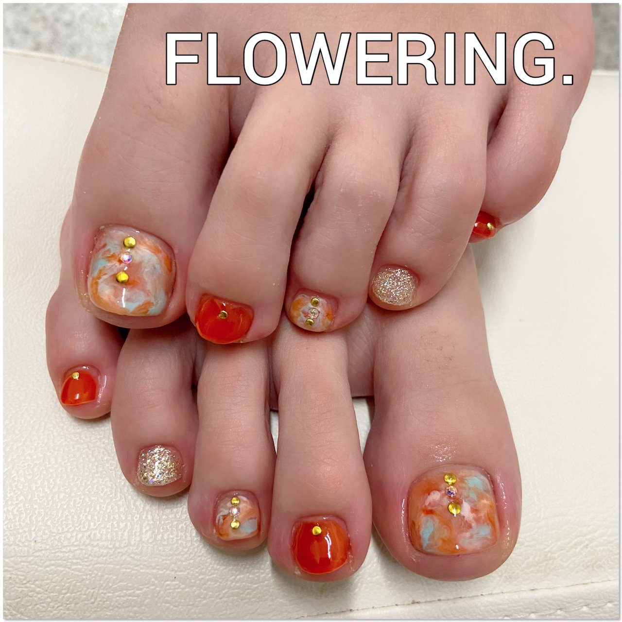 フット オレンジ ゴールド ジェルネイル お客様 Amiのネイルデザイン No ネイルブック