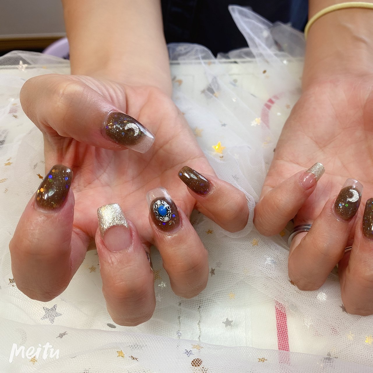 ショート ブルー ブラウン シルバー パンダ Nail 川崎のネイルデザイン No ネイルブック