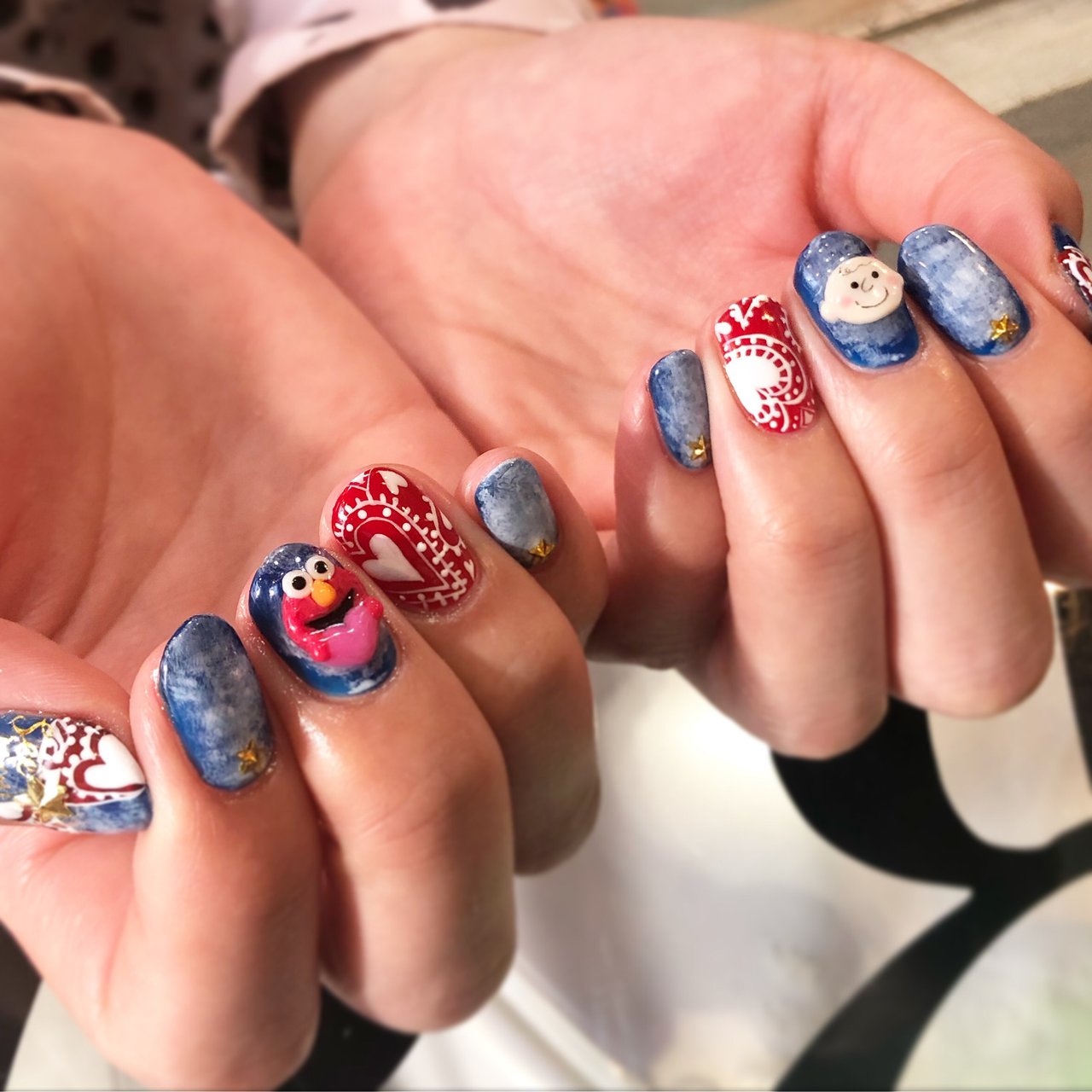ハンド キャラクター デニム ショート レッド 宮城県 石巻 ロージーネイル Rosy Nail Pupuu Rosyのネイル デザイン No ネイルブック